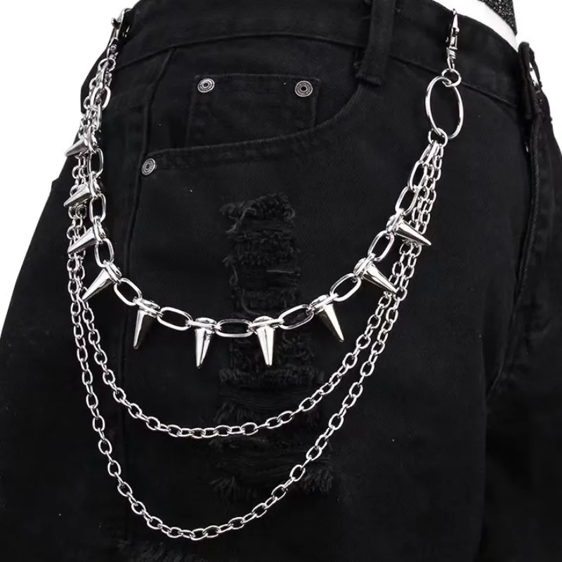 Layered Punk Steet Spike Rivet Metal Chain Keychains For Women Men Pants Jeans Biker Goth Rock Belt Chains Jewelry Accessories