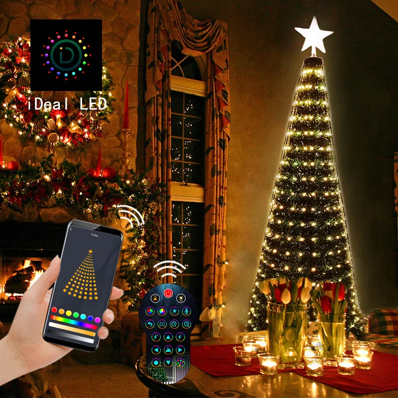 

Christmas Tree Toppers Lights iDeal LED Application Controls DIY RGB Christmas Waterfall Bluetooth Light String Home Yard Decor