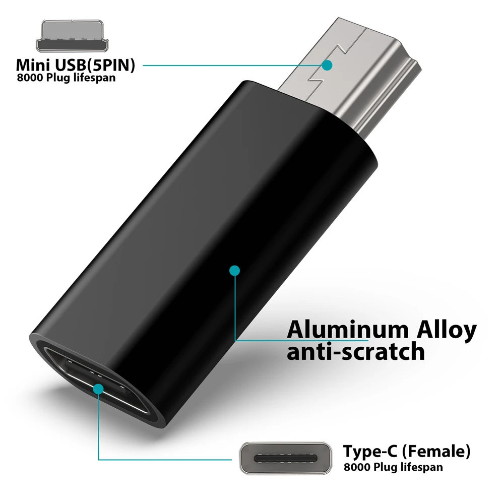 1/2/4PCS Mini 5 Pin USB Adapter B Male to USB Type C Female Data Data Transfer Connector for MP3 Digital Camera GPS