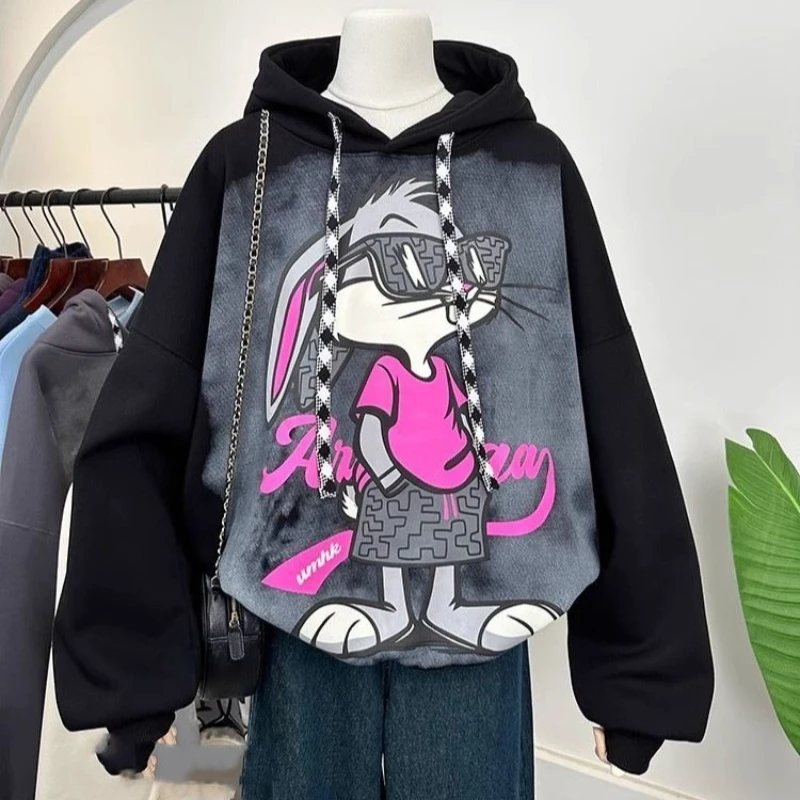 2025 New Pullover Hoodie Men and Women Cartoon Rabbit Graffiti Yanqi Loose Cotton Sweatshirt Spring New Padded Sweater Tide