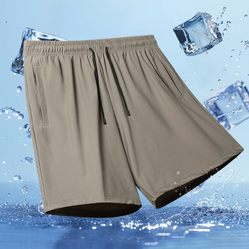 Men's Summer Ice Silk Quick Dry Shorts Lightweight Breathable Casual Drawstring Premium Shorts for Beach Jogging Outdoor Sports
