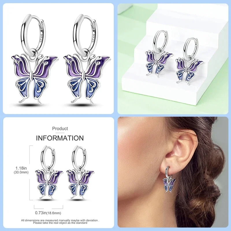 925 Sterling Silver Earrings For Women Colorful Zircon Star Butterfly Devil\'s Eye Pendants  Earrings Luxury Sparkling Jewelry