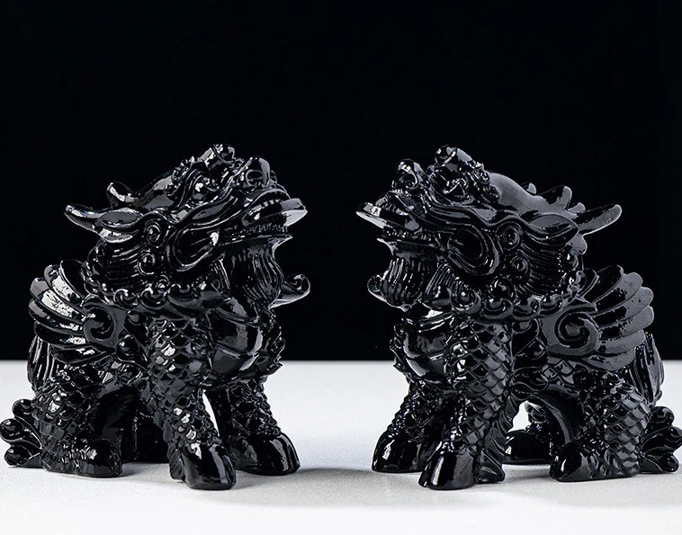 PYH obsidian unicorn ornament crystal rough stone carving home feng shui ornament handicraft wholesale