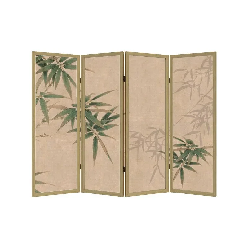 New Chinese retro screen partition living room office mobile folding porch cover solid wood bamboo hotel folding screen