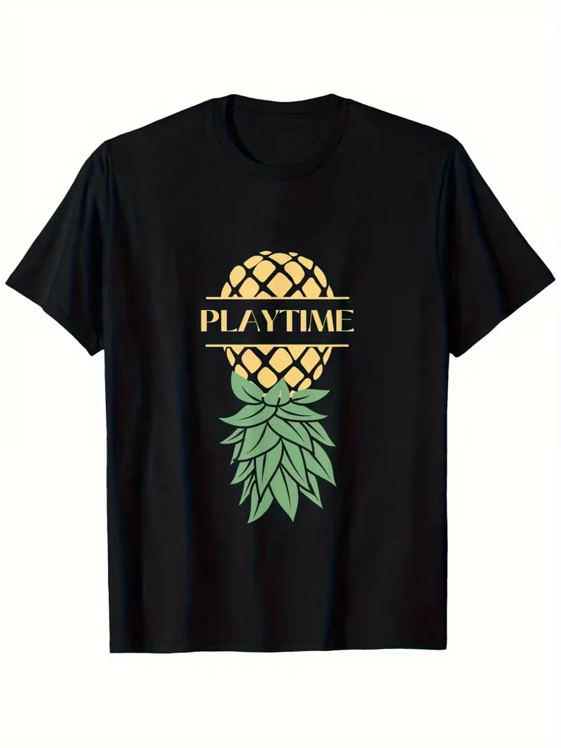 Men's Playtime Pineapple T-shirt Streetwear Oversize Casual Gift Y2K Harajuku Cotton Short Sleeved Meme Tee Women Vintage O-Neck
