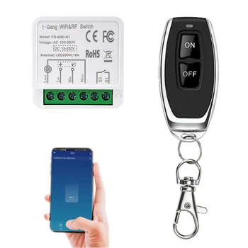 Mini Interruptor Inteligente com Wi-Fi e Controle Remoto RF433, Aplicativo Tuya, Suporte Google Home, Controle de Voz Alexa, 16A, 100-240V