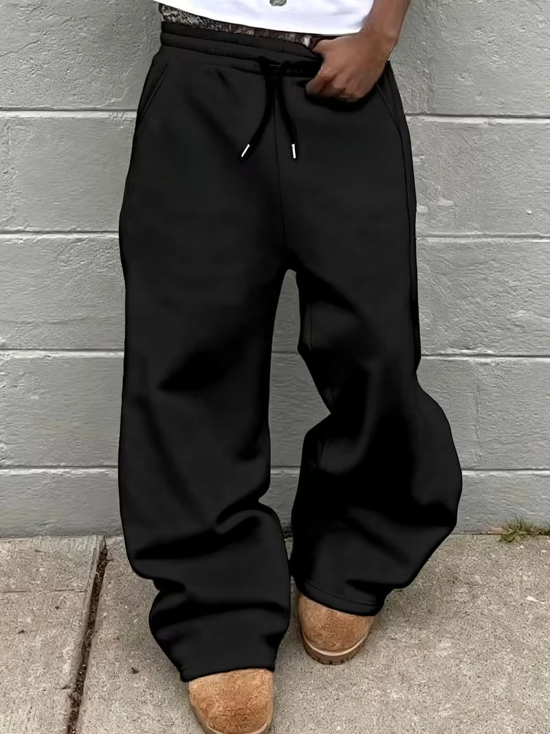 

Men's solid color Casual Straight Pants Athletic Wide-Leg Pants Cotton Loose All-season Trousers Sweatpants Hip Hop Y2K Harajuku