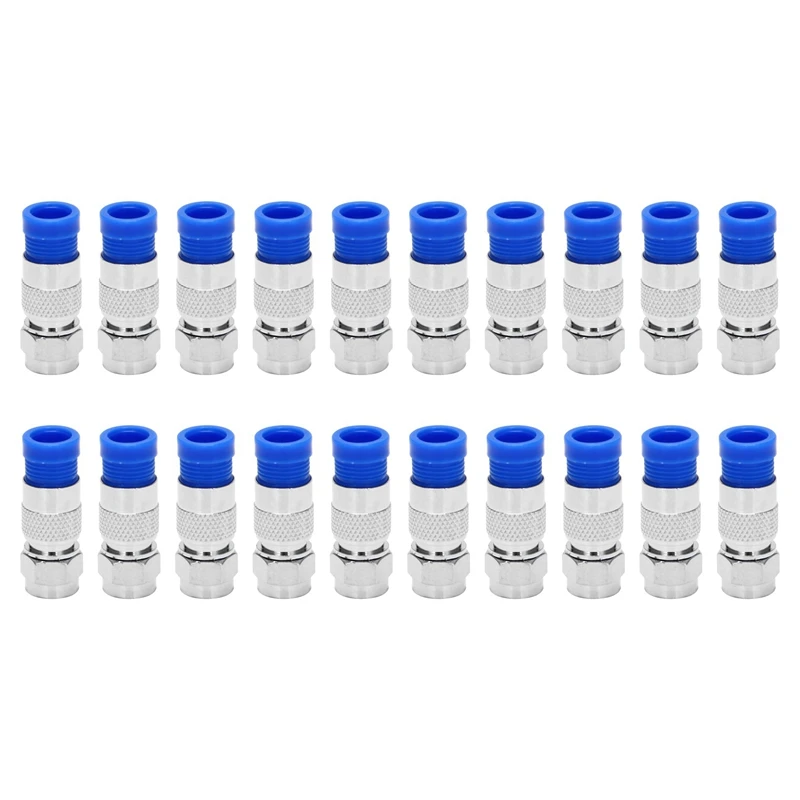 

Rg6 F Type Connector Coax Coaxial Compression Fitting 20 Pack (Blue)