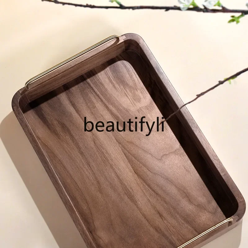 Black walnut solid wood tray teacup tea set tray light luxury household coffee afternoon tea tableware wooden tray