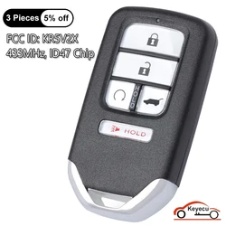 KEYECU 5 Buttons 433MHz ID47 Chip for Honda Pilot CR-V Civic 2016 2017 2018 2019 2020 2021 2022 Auto Smart Remote Key Fob KR5V2X