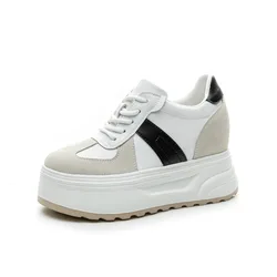 8cm Trend Leather Women Synthetic Chunky Sneakers Spring Skateboarding Casual Platform Wedge Female Autumn Vulcanize Shoes