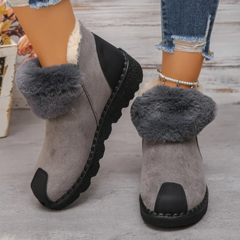 2025 المرأة شتاء جديد ريترو بلون الضحلة الانزلاق على حذاء من الجلد في الهواء الطلق سميكة الدافئة المشي المرأة الثلوج الأحذية حجم كبير
