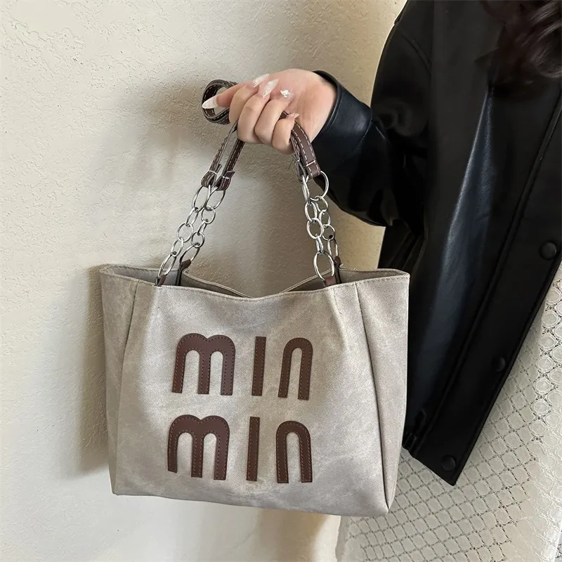 

2025 Новая женская сумка-тоут большой вместимости в стиле ретро, шикарная сумка через плечо с цветными блоками, универсальная сумка через плечо для работы и ежедневных поездок на работу