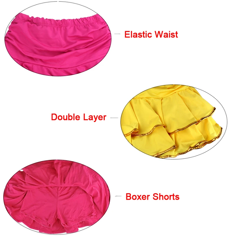 2022 new Wholesale Cute Spandex Latin Dance Skirt Girls Kids Children Ballroom Dancing Skirt Inside With Shorts Mini Skirt