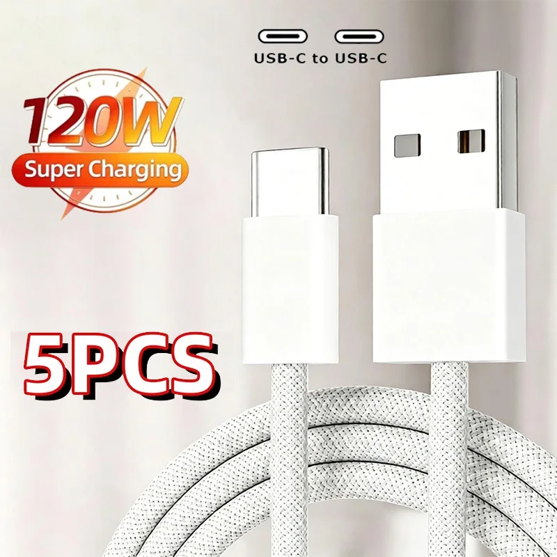 240W 5PCS Type‑C Super Fast Charging Cable Compatible With iPhone 17 16 15 Huawei Xiaomi Samsung USB 2m Phone Charger Cable New