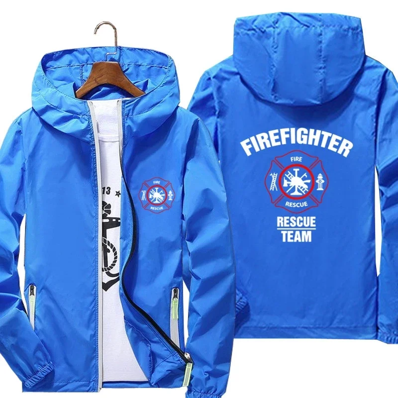 Men Fire Rescue Firefighter Fireman Rescue Team Hooded Skin Jackets Thin Reflective Pilot Sunscreen Windbreaker Coats Clothing