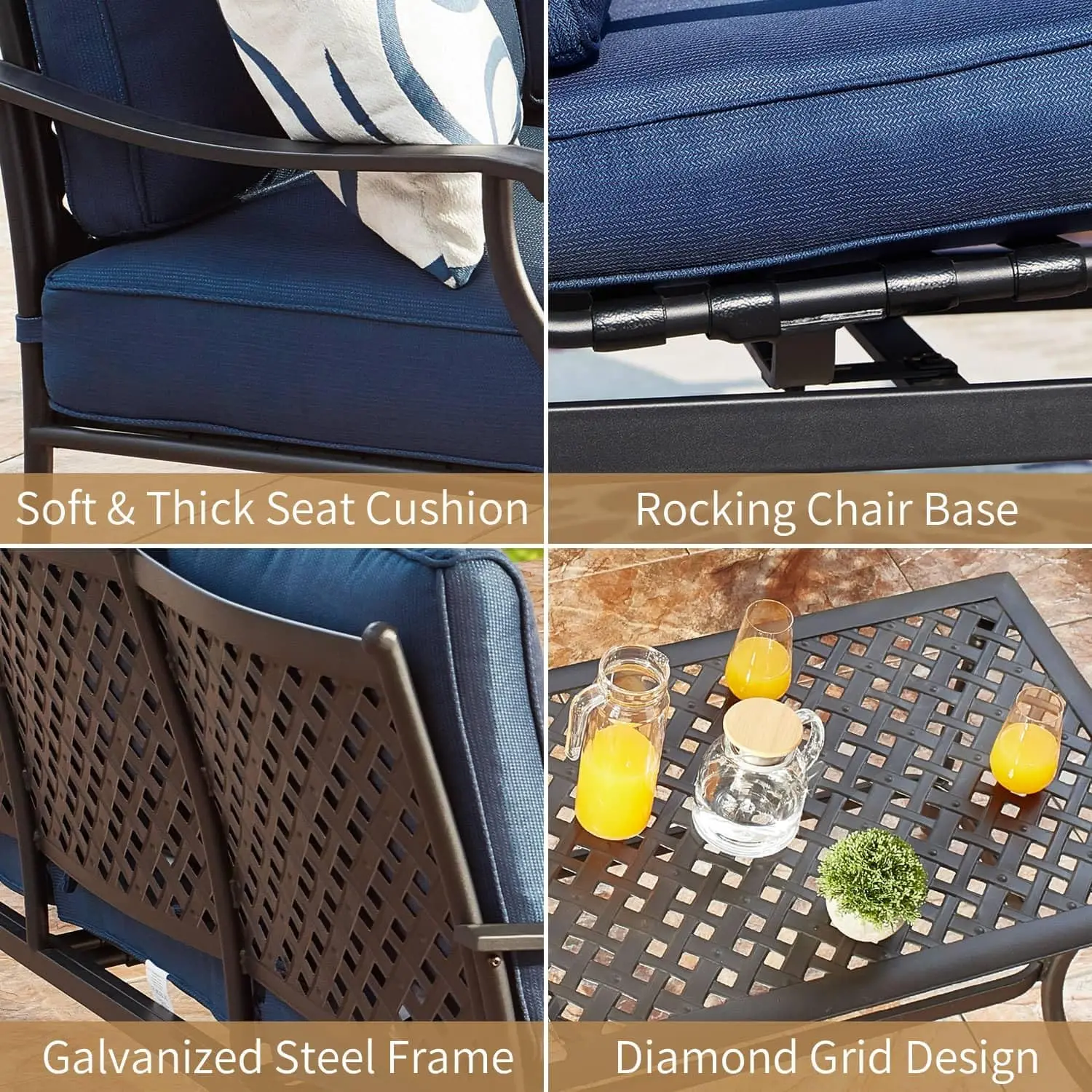 Patio Conversation Set, 4Pcs Cushioned Outdoor Furniture Sets with All Weather Galvanized Steel Frame