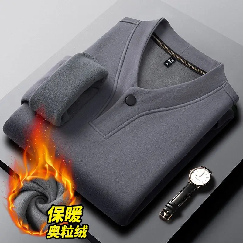 

Мужская толстовка из флиса с шалевым воротником, утолщенные пуговицы, однотонные зимние плюшевые пуловеры, термоветрозащитные теплые топы