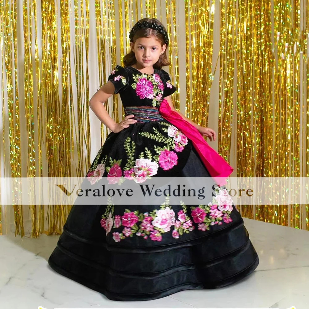 Vestido de baile bordado para niños, vestido de princesa para desfile, vestido de cumpleaños para niña de flores hinchadas, fotografía de estilo