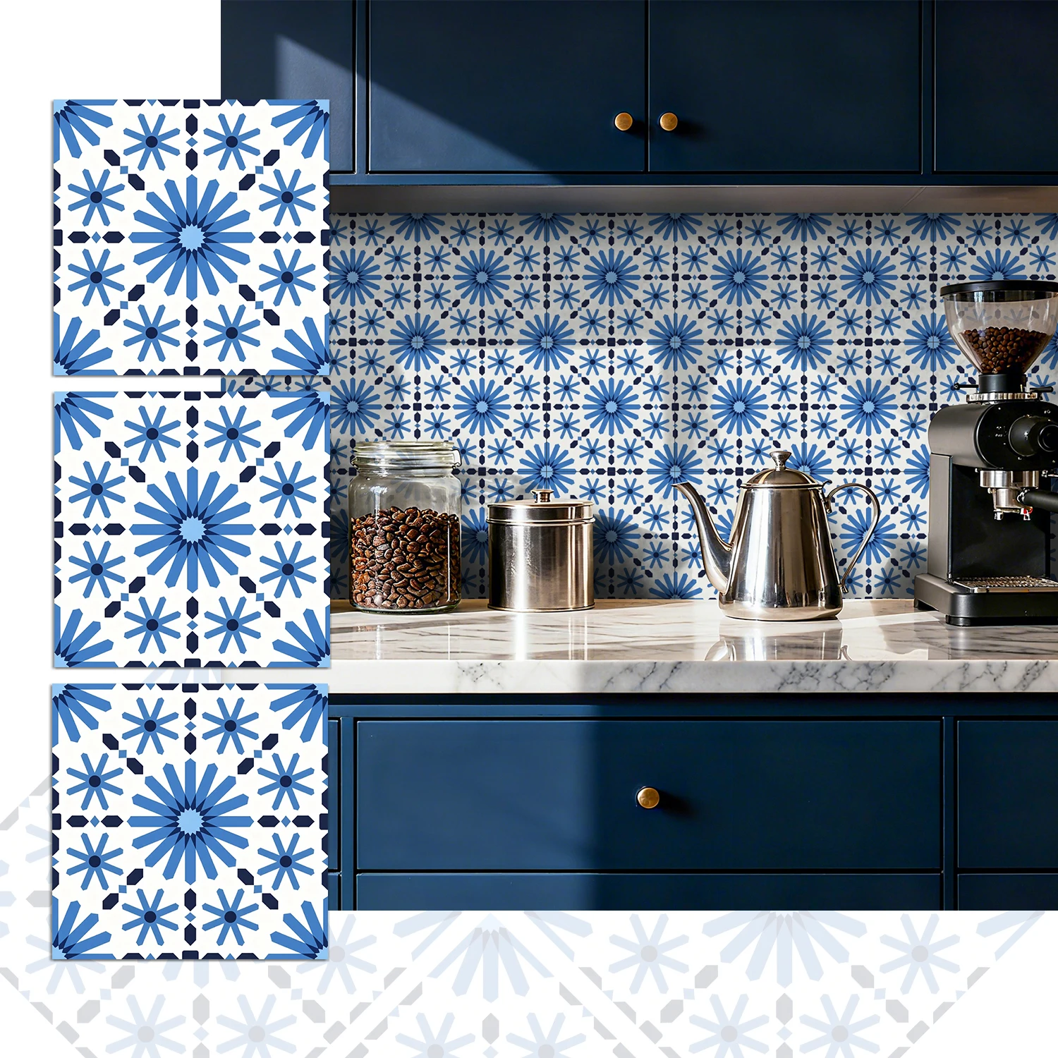 

36Pcs Vintage Floral Tile Stickers, Self-Adhesive Peel and Stick Wall Decals, Waterproof for Kitchen Bathroom Home Decor