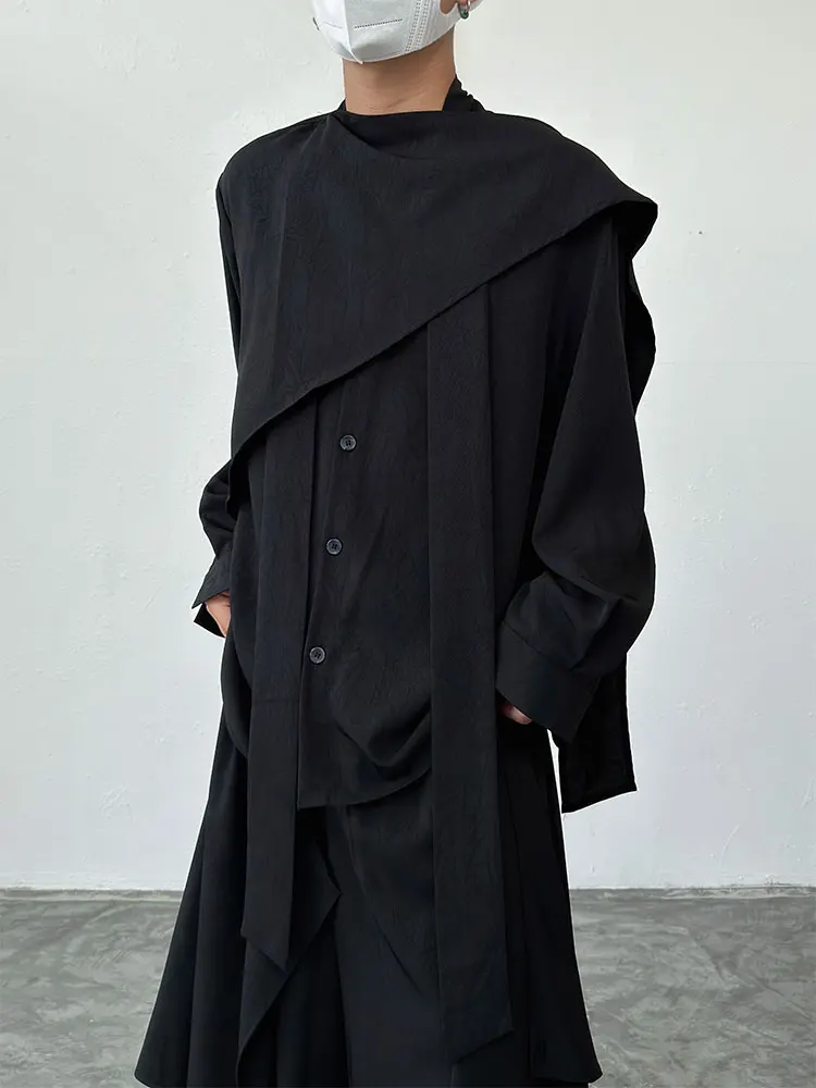 BKYC Autumn Winter Deconstructed Asymmetrical Draped Collar Shirt Neutral Style Patchwork Shirt for Youth Travel Outdoor Perf...
