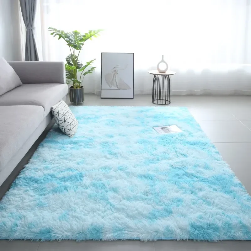 Assorted Tie-Dye Gradient Silk Hair Rug Living Room Coffee Table Pad Bedroom Non-Slip Cozy Carpet