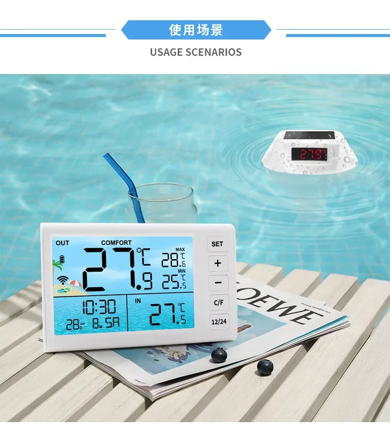 Digital Pool Thermometer, Colored Lights,  Floating IP68 Waterproof Temperature Tester, Aquarium Spa TS-PL01