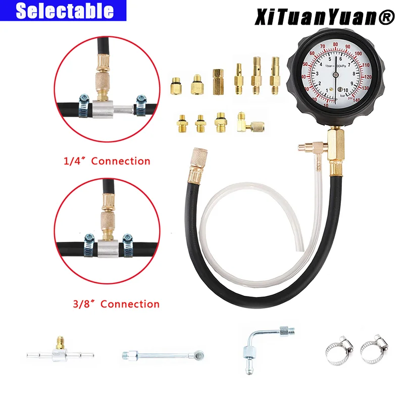 0-140PSI Fuel Injection Pump Pressure Tester Gauge Diagnostic Tools Kit,Engine Gasoline Tester Tool Set For Most of Cars(TU-114)