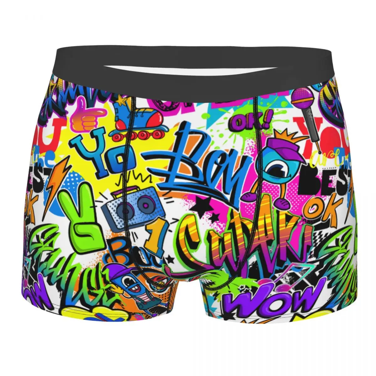 

Retro Comics Pattern With Palm Tree Hand Roller Men's Boxer Briefs,Highly Breathable Underwear,Top Quality 3D Print Shorts