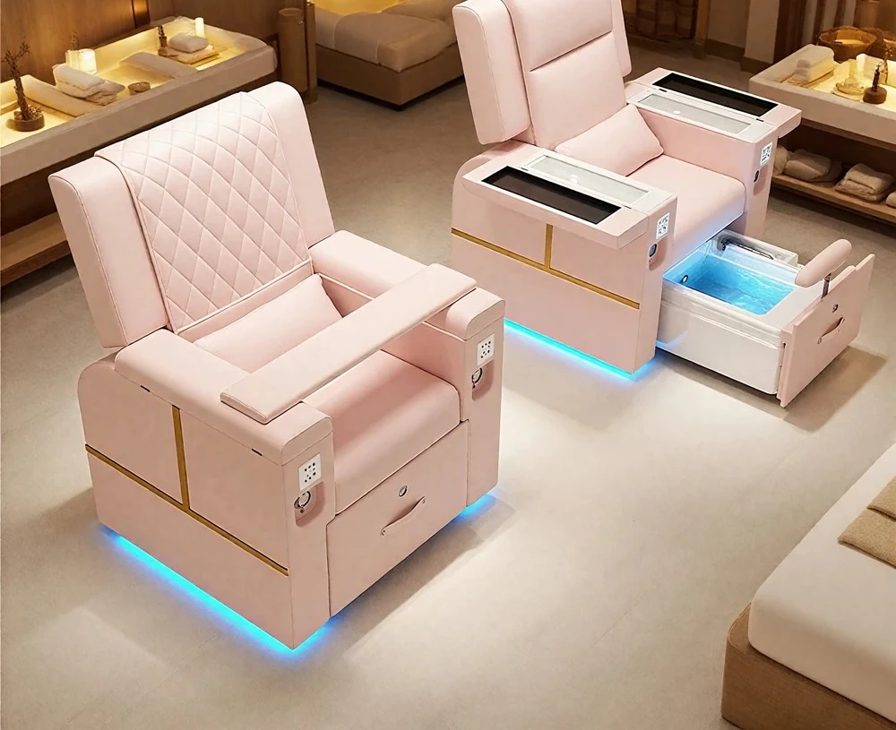 Прямые поставки с завода: Хит продаж 2026 года – розовое кресло для маникюра с LED-подсветкой, роскошное педикюрное кресло для спа с массажем.