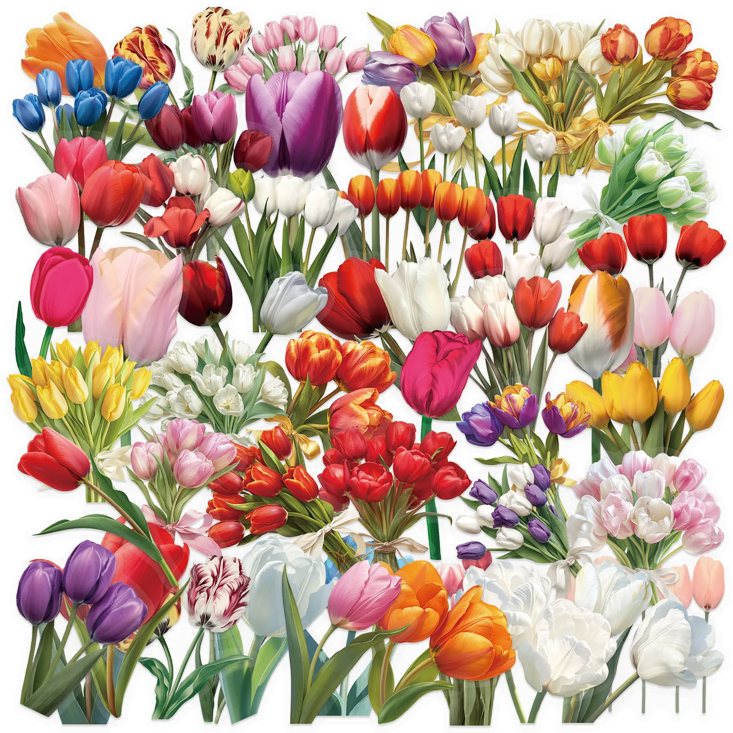50PCS Fun Cartoon Tulip Stickers Scrapbooking Collage Material Phone Cases Guitar Notebooks DIY Decorative