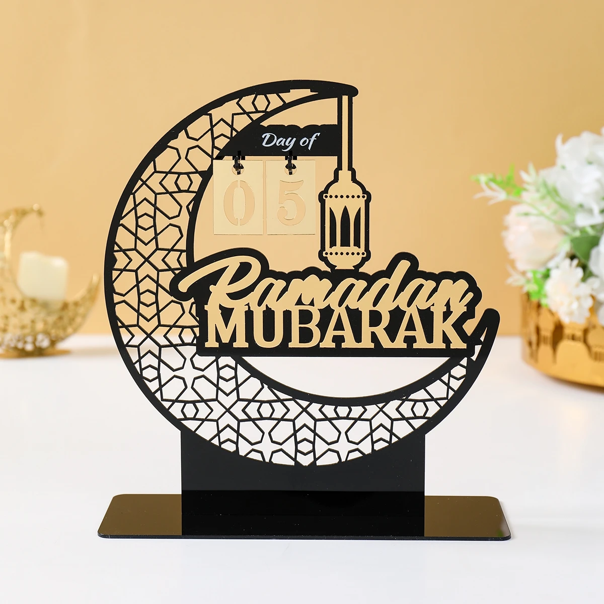 Eid Mubarak Hollow Moon Hanging Lamp Acrylic Calendar Ornament Ramadan Kareem Decor For Home 2025 Islamic Muslim Party Supplies