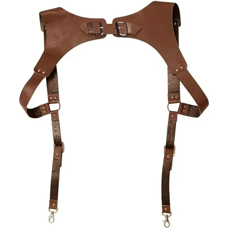 Imbracatura di supporto per la schiena da uomo nuova Ganci in metallo Tracolla da uomo regolabileBretelle in pelle steampunk per uomo Disegni vintage