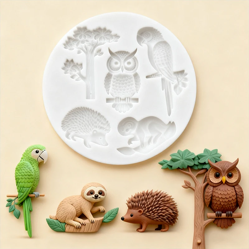 Owl Witch Halloween silicone mold Broom Magic Hat Hedgehog Tree Parrot Animal shape DIY handmade chocolate candy mold