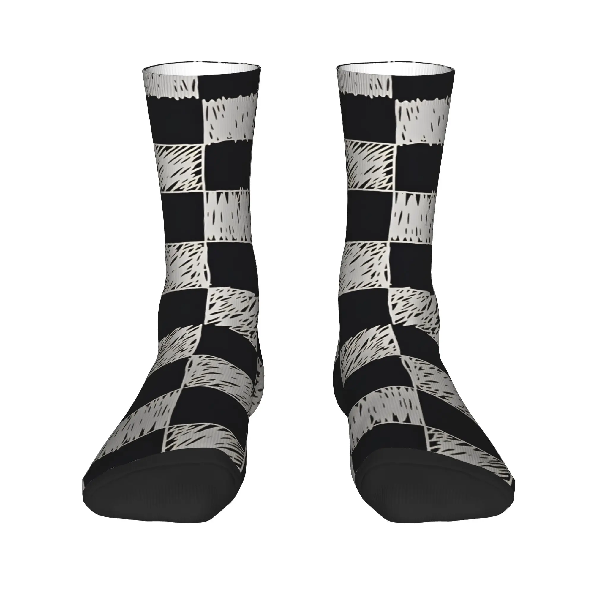 Black and white check Socks  Funny Stockings Autumn Non-Slip Couple Socks Quality Design Skateboard Socks