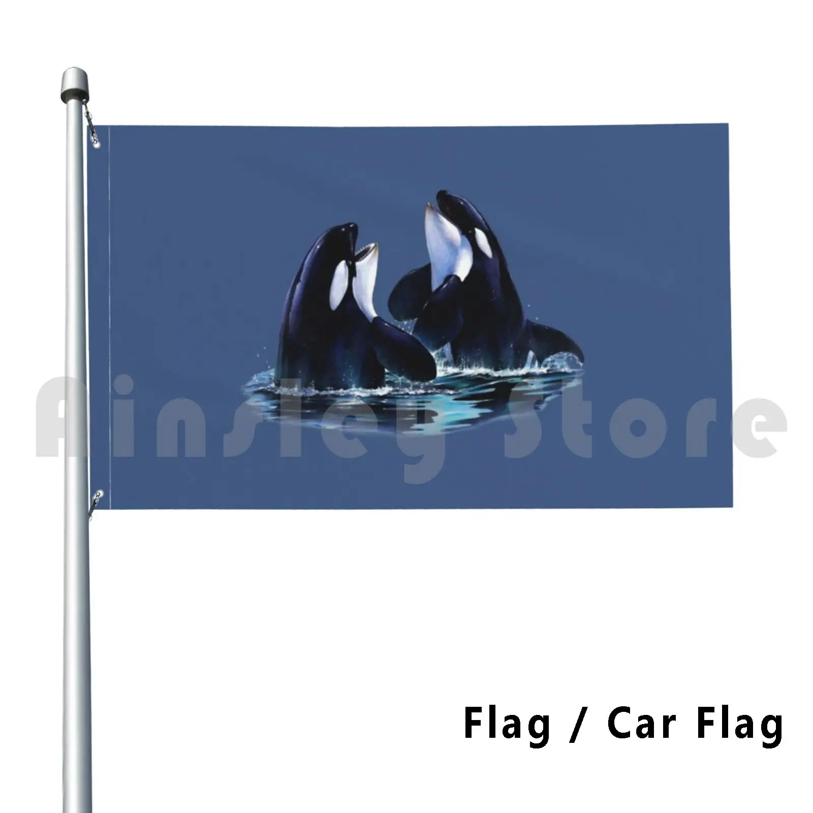 Orca Duo Flag Car Flag Funny Orca Orca Whale Killer Whale Whale Laughing Realistic Colored Pencil