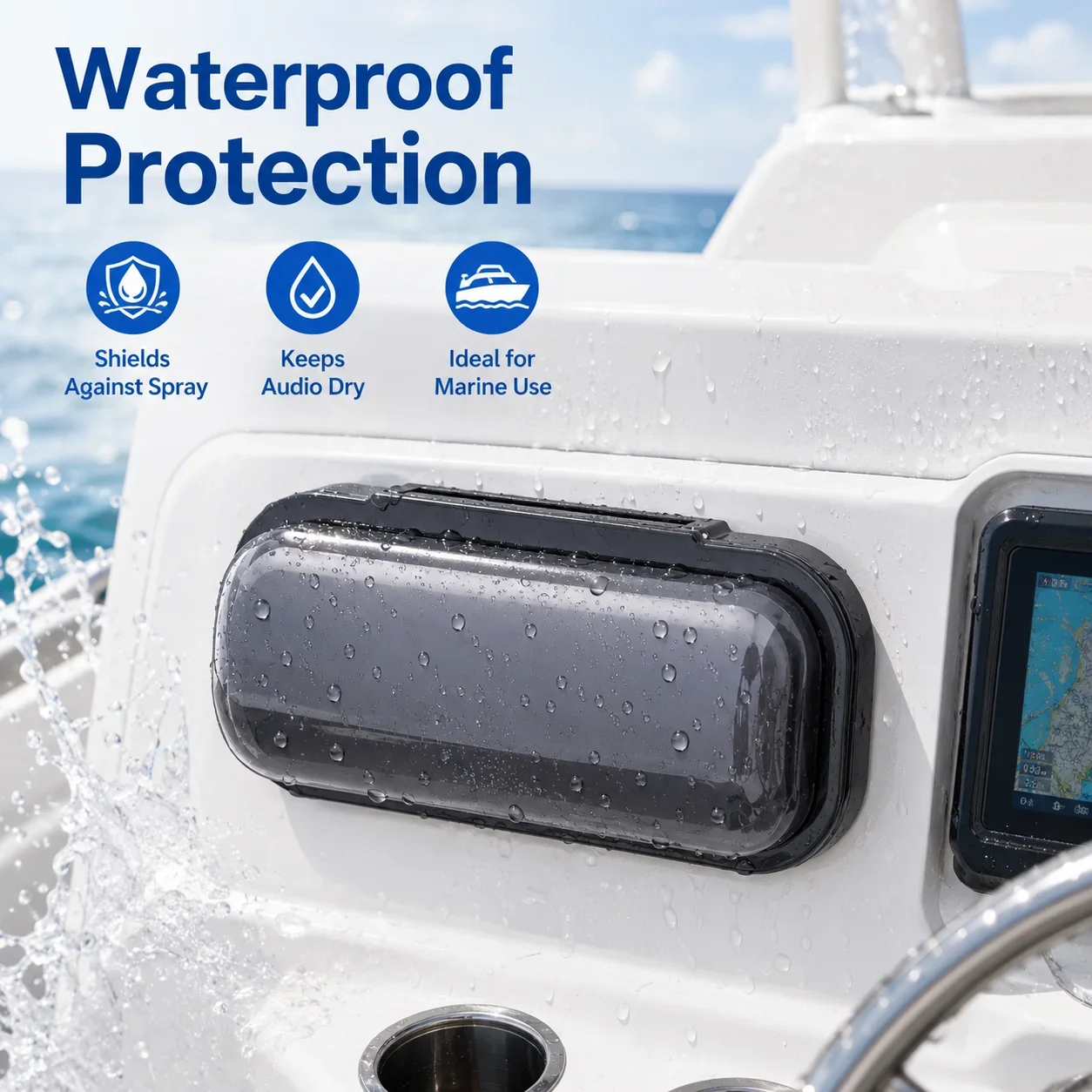 Marine Stereo Cover Universal Waterproof ABS Flip Up Radio Housing Protector with Screws for Boat Head Unit Audio Systems