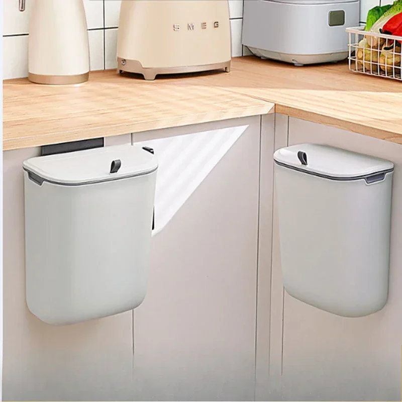 1PC 9L Wall Mounted Hanging Bathroom Kitchen Trash Bin With Lid Waterproof Narrow Seam Rubbish Can Toilet Waste Garbage