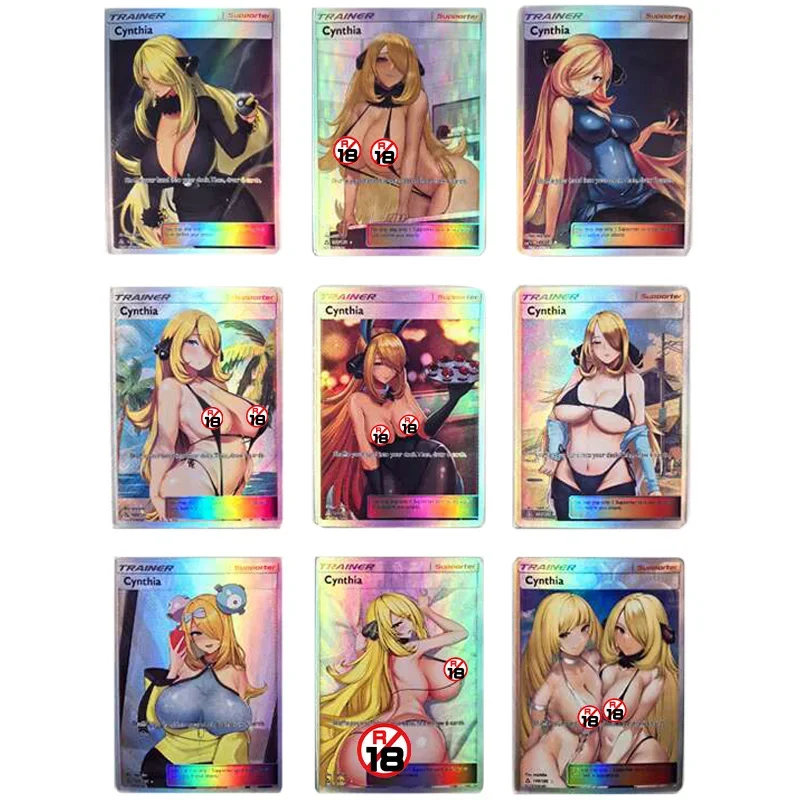 9Pcs/set Pokemon Flash Cards Sexy Anime Girl Pokémon Trainer Cynthia Swimsuit Game Collection Cards Toy Birthday Xmas Gifts