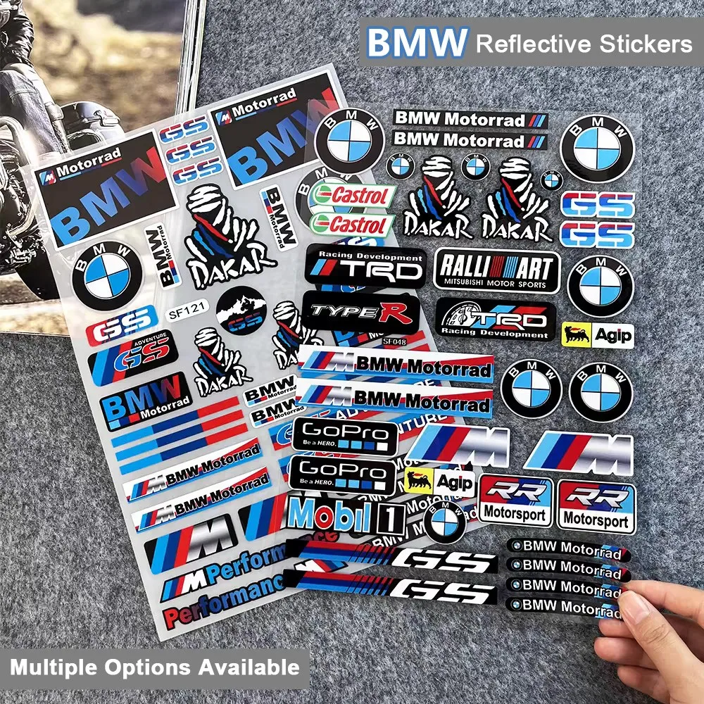 

New BMW Reflective Stickers for Motorcycle Racing Modification Motocross Helmet Fuel Tank Tail Box Waterproof Decor Decals
