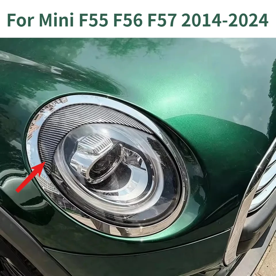 2pcs Piano Black/Carbon Fiber Texture Headlight Eyebrows Eyelids Trim Cover Eyebrow Cover For Mini F55 F56 F57 2014-2024