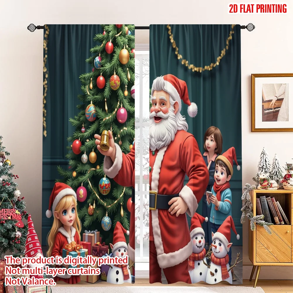 

2pcs 2D flat printing Merry Christmas Window Drapes Santa Claus Snowman Christmas Holiday Fabric Without Electricity Festive