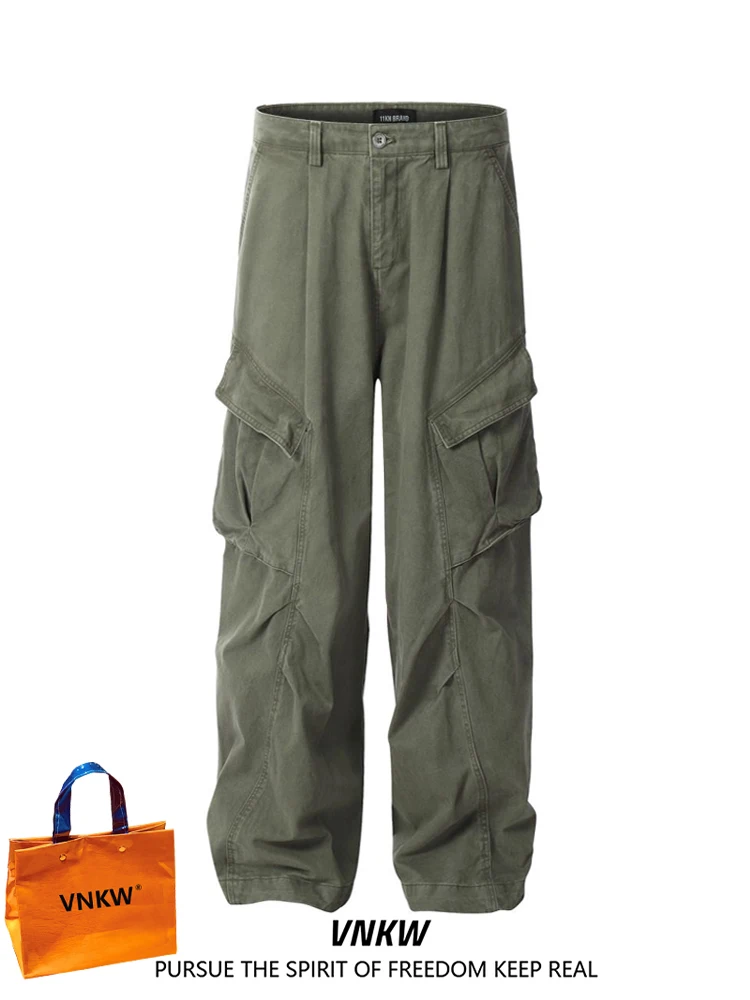 

American High Street Military een Work Pants Men's Autumn Winter Loose Straight Leg Vintage Cool Brand Paratrooper Pants Wi...