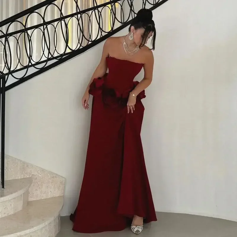 

Элегантные платья для выпускного вечера в Саудовской Аравии, женские платья без бретелек с 3D цветами, вечернее платье длиной до пола, платья для особых случаев по индивидуальному заказу