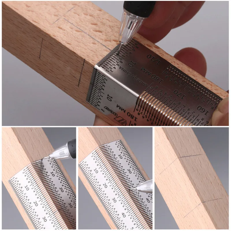 Precision Marking T-Rule Scale Ruler T-Type Hole  Stainless Scribing Mark Carpenter Line Gauge Carpenter Measuring Tool Woodwork