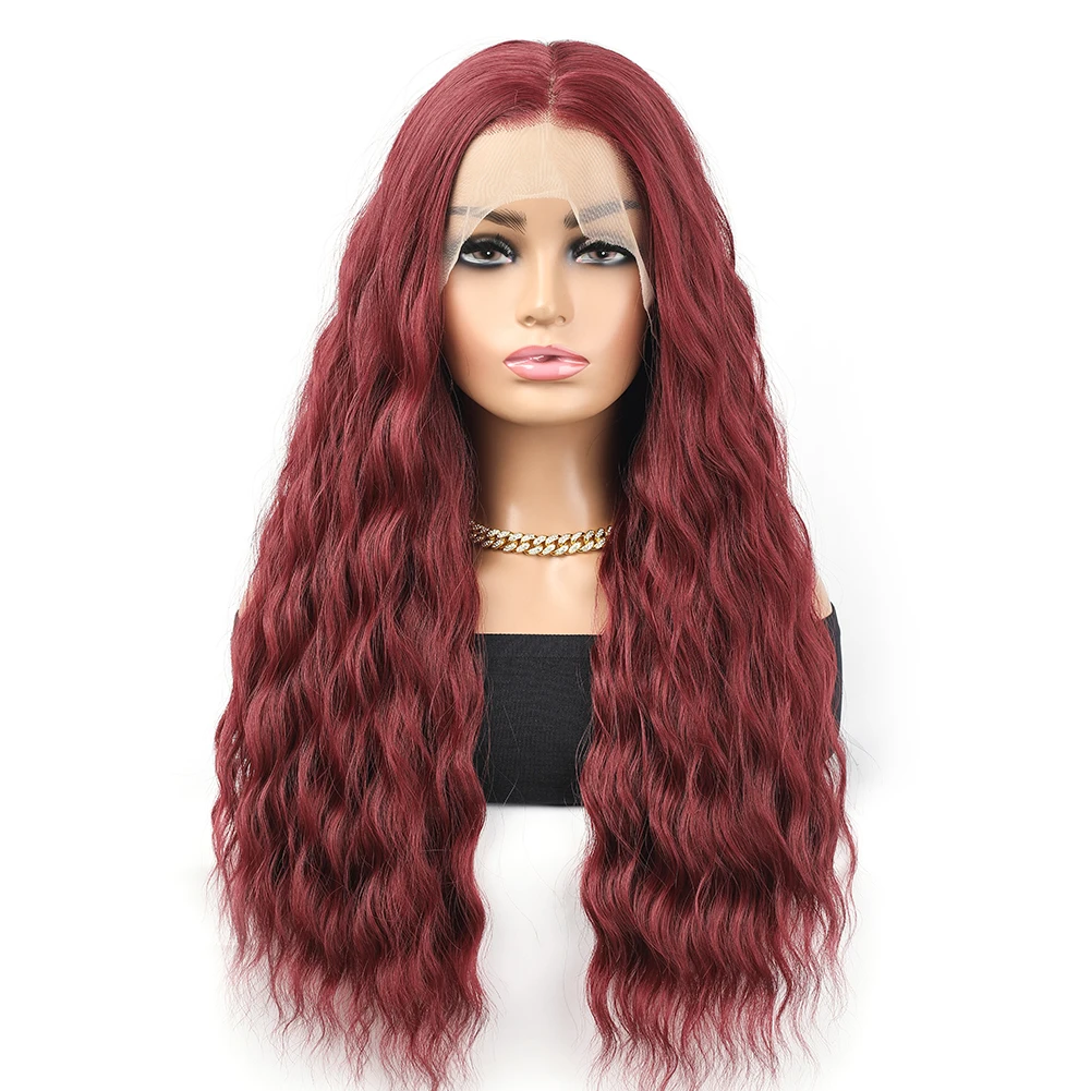 

Long Synthetic Lace Wig Burgundy Dark Red Curly Wavy Transparent Lace Front Wigs for Women Heat Resistant Cosplay Natural Hair