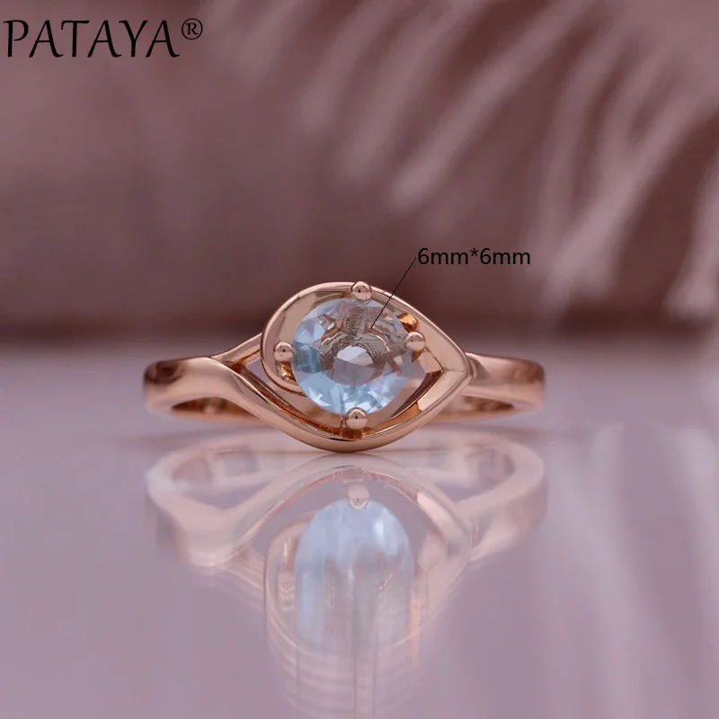 PATAYA 585 Rose Gold Color Ring Earrings For Women Blue Natural Zircon Accessories High Quality Daily Jewelry Set