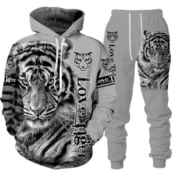 New Animal 3D Tiger felpa con cappuccio stampata + pantaloni tuta Cool uomo/donna 2 pezzi tuta sportiva Set autunno e inverno abbigliamento uomo