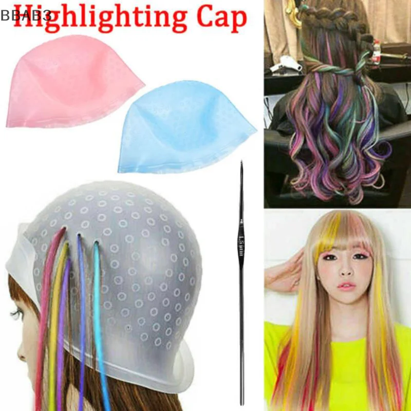 B3 1 Pc Silicone Hair Highlights Cap With Needle Reusable Hair Coloring Cap Hair Dye Hat Hair Styling Tools Barber Accessories