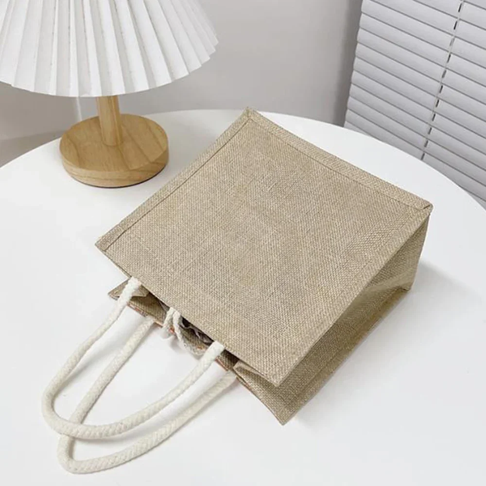 Linen Tote Bag Storage Bag Lunch Pouch Tote Bag Handbag Bento Bag Button Clasp Cute Flower Printing Picnic Food Bento Bag